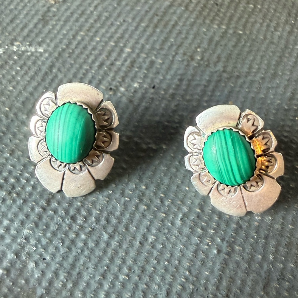 Vintage Navajo sterling silver & malachite earrings
